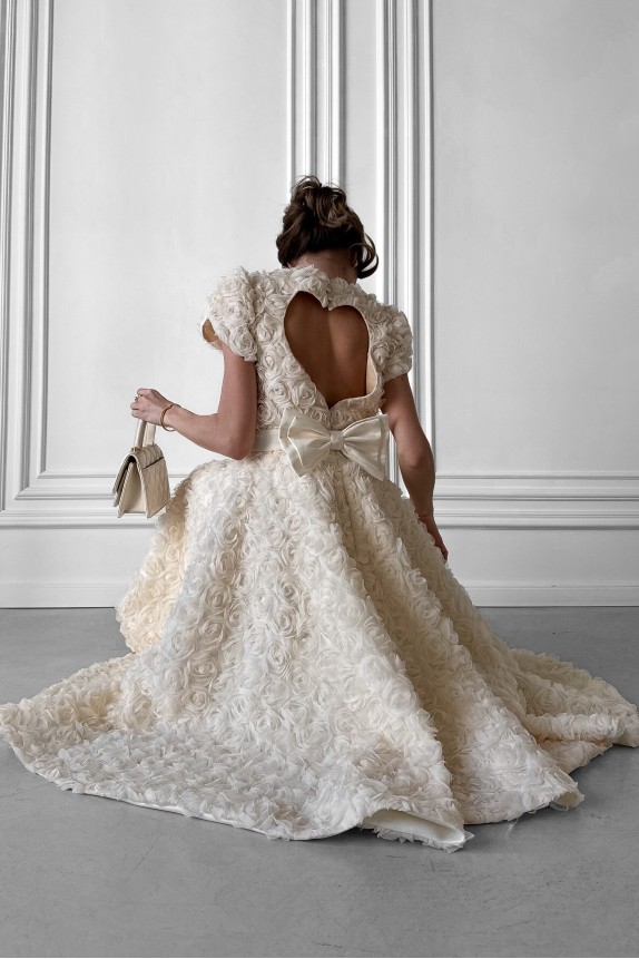 Платье Розочки миди с открытой спиной в виде сердца, с поясом и бантом