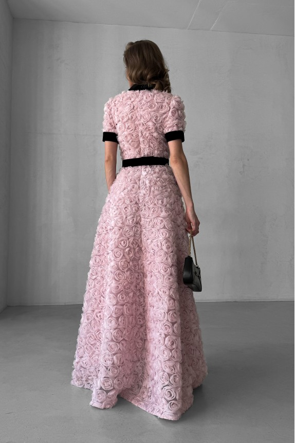 Long dress of Roses, with velvet belt