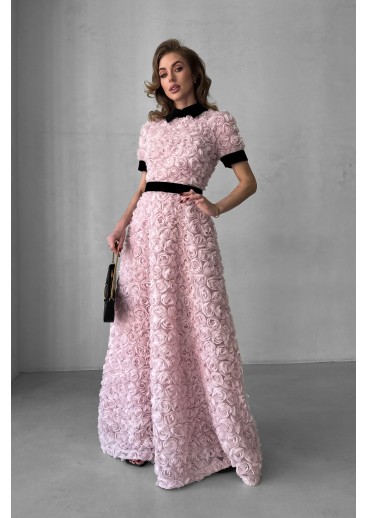 Long dress of Roses, with velvet belt