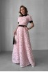 Long dress of Roses, with velvet belt