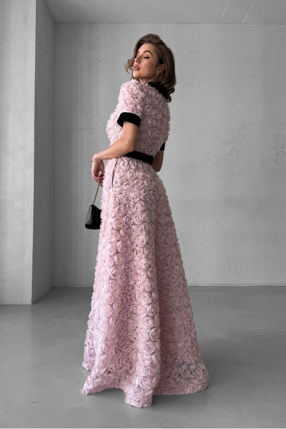Long dress of Roses, with velvet belt