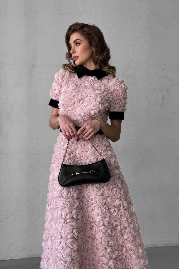 Long dress of Roses, with velvet belt