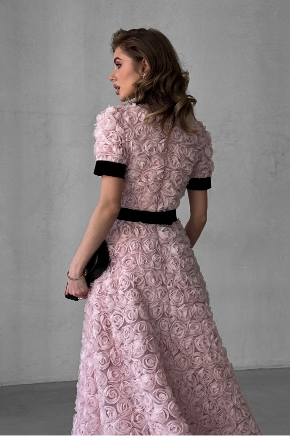 Long dress of Roses, with velvet belt