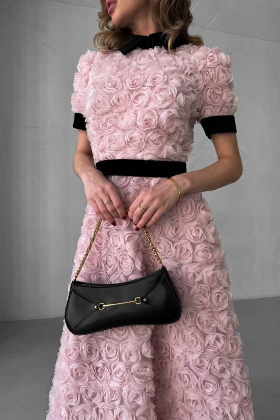 Long dress of Roses, with velvet belt