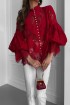 Lace zigzag blouse with puffy sleeves, pearls, stand-up collar