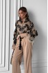 Lace zigzag blouse with puffy sleeves, pearls, stand-up collar