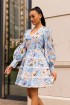 Linen Short Dress with Lace Sakura