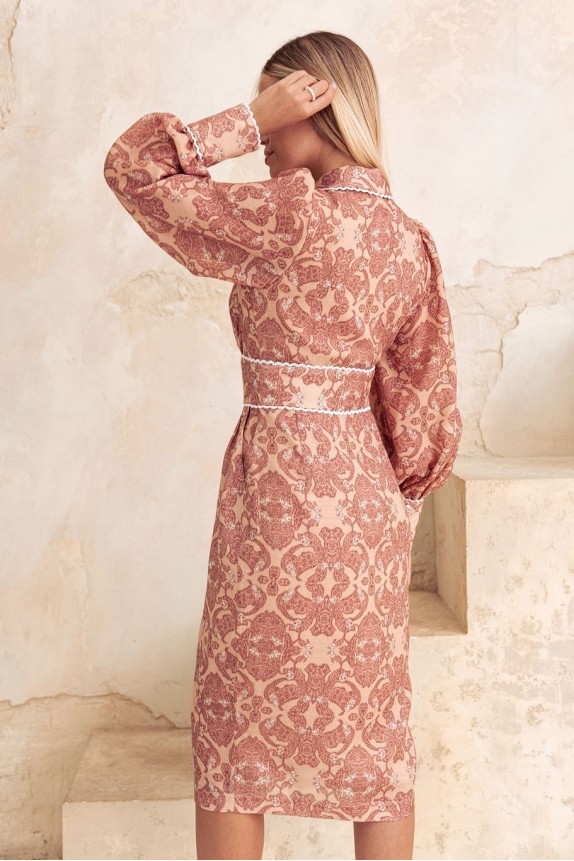 Dress with lace, front closure, made of Italian dress wool