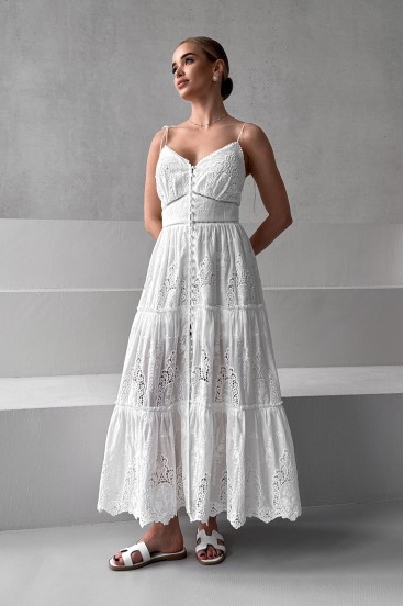 Cotton sarafan with Josephine embroidery, with pearls — white, XS