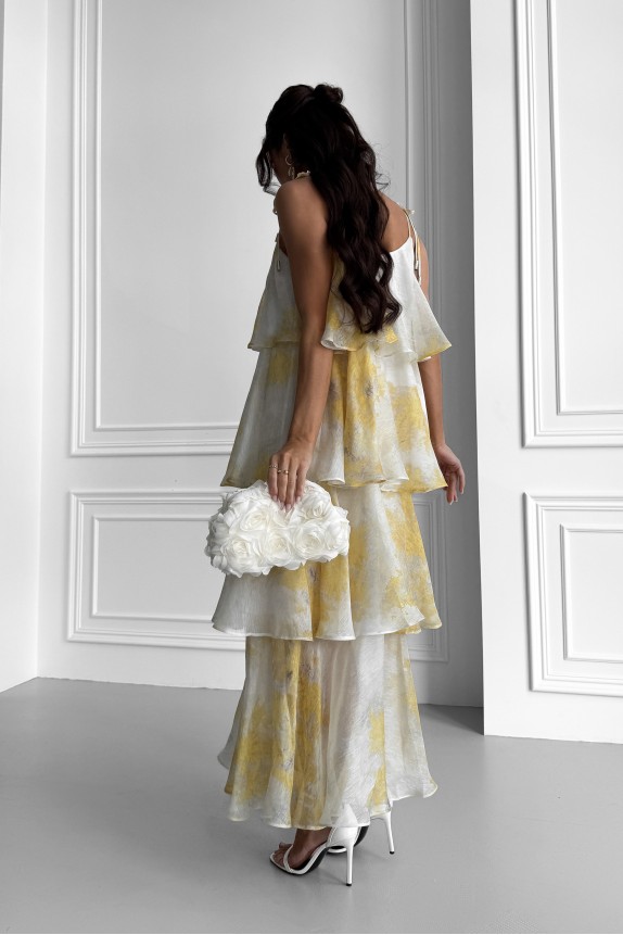 Long dress Mimosa tiered from Italian silk organza