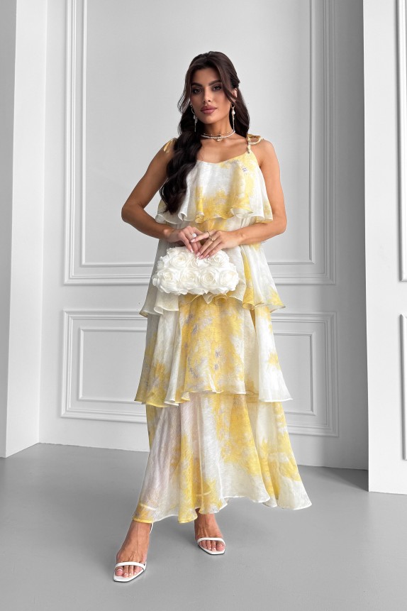 Long dress Mimosa tiered from Italian silk organza