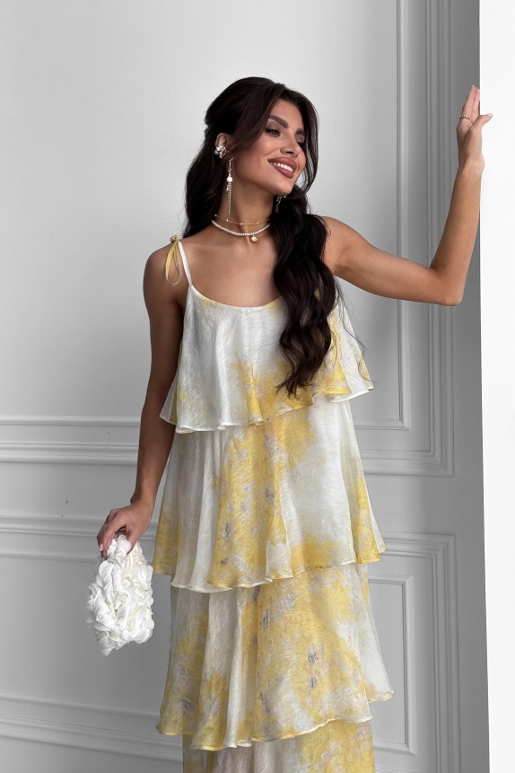 Long dress Mimosa tiered from Italian silk organza