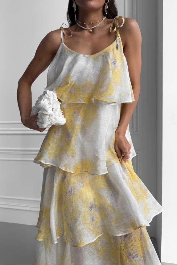 Long dress Mimosa tiered from Italian silk organza