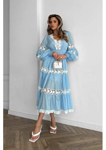 Cotton Midi Dress with Lace Butterflies Cotton Midi Dress with Lace Butterflies