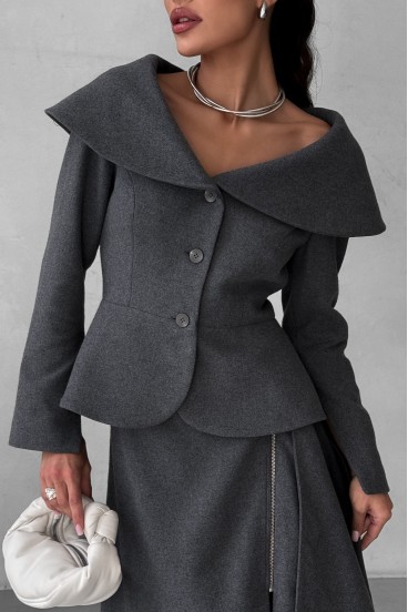 Jacket with a peplum and a wide collar made of Italian fabric — gray, M