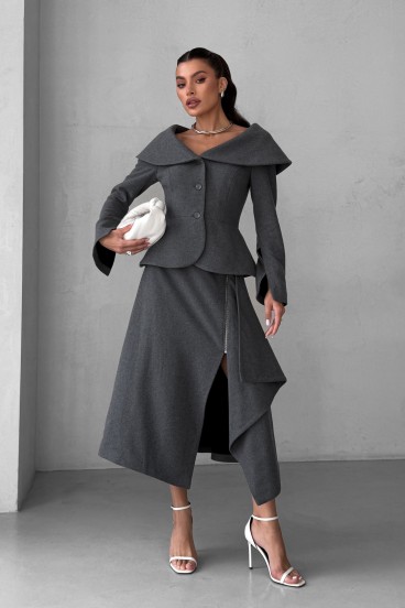 Asymmetrical A-line skirt made of Italian fabric — gray, S