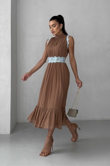 Midi dress with lace, made of Italian polka-dot fabric