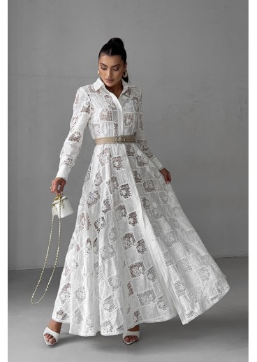 Long cotton shirt dress — Geometric print