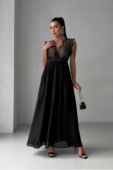 Long silk batiste dress with lace