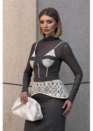 Sheer mesh long-sleeve top