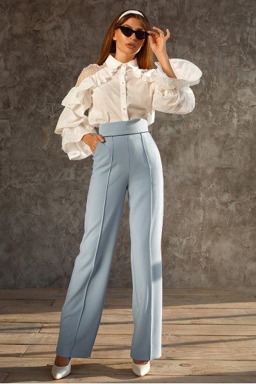 High-waisted straight trousers with contrasting piping
