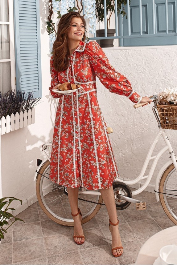 Linen dress shirt with lace Orang midi