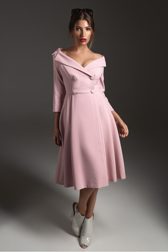 Dress on a wrap with semi-open shoulders