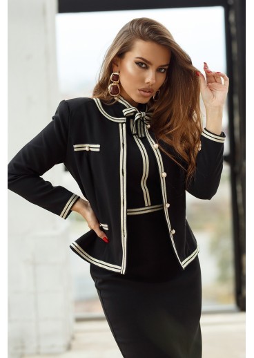 Straight-cut jacket with contrasting braid