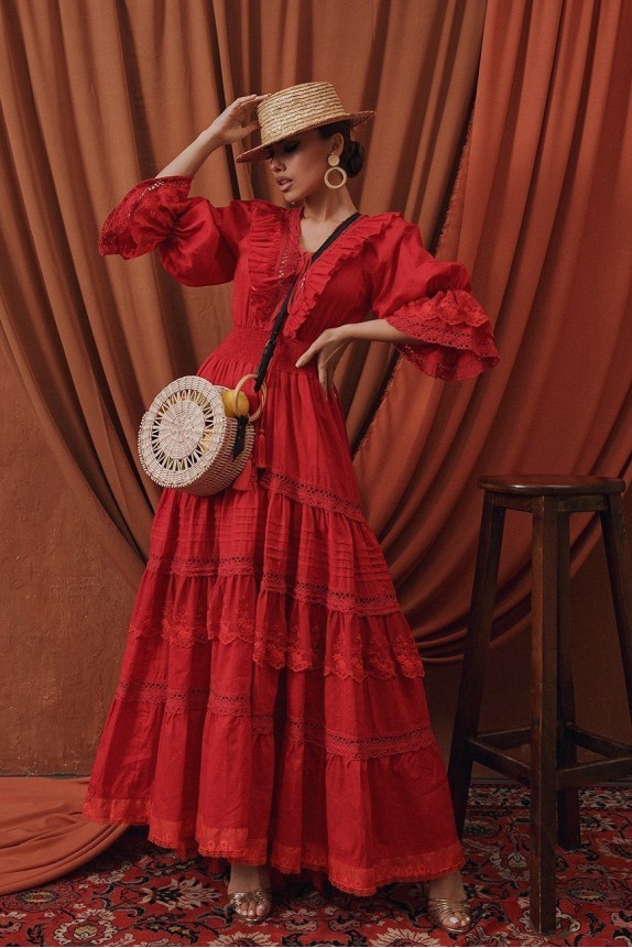 Cotton dress with lace and cord Сarmen