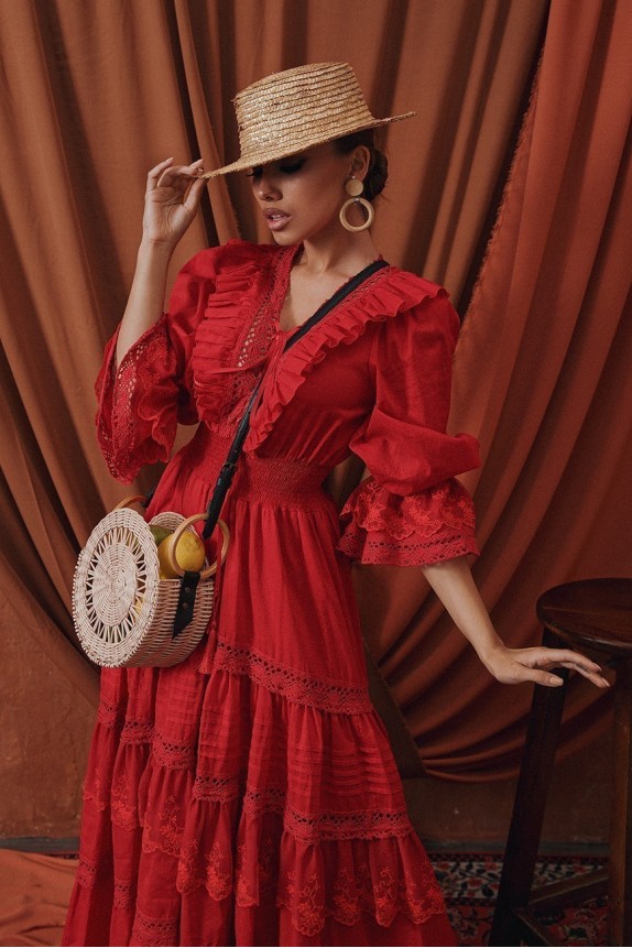 Cotton dress with lace and cord Сarmen