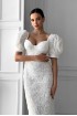 Rosette midi dress with cups and puff sleeves