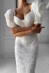 Rosette midi dress with cups and puff sleeves