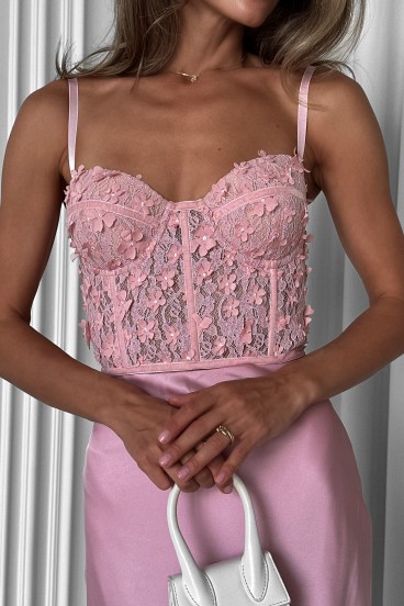 Lace corset top with cups — powder, S
