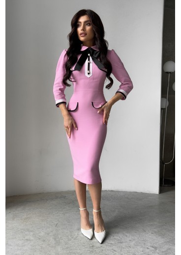 Silhouette dress with contrast trim and bow, made of Italian suiting fabric Silhouette dress with contrast trim and bow, made of Italian suiting fabric