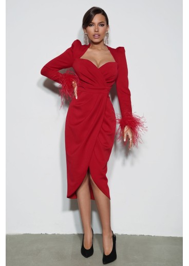 Draped wrap dress with feather sleeves Draped wrap dress with feather sleeves
