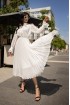 Chiffon pleated dress with lace collar