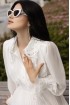 Chiffon pleated dress with lace collar
