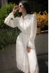 Chiffon pleated dress with lace collar