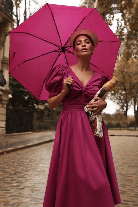 Cotton dress with draped chest