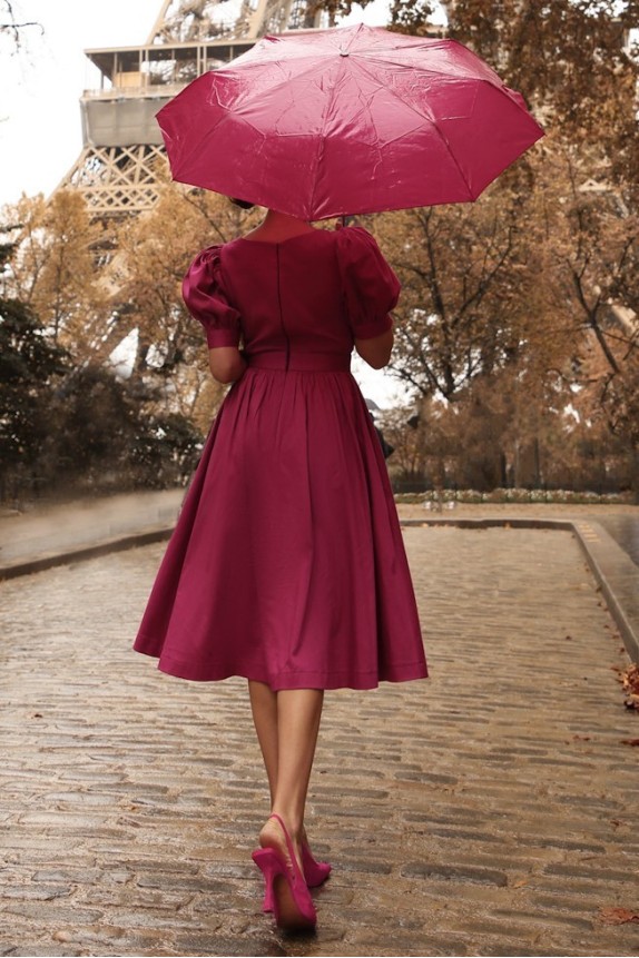 Cotton dress with draped chest