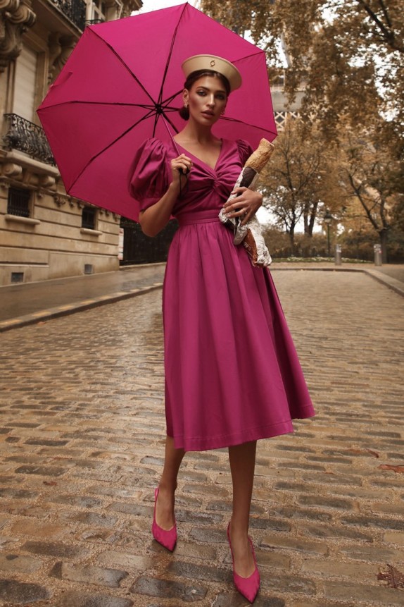 Cotton dress with draped chest