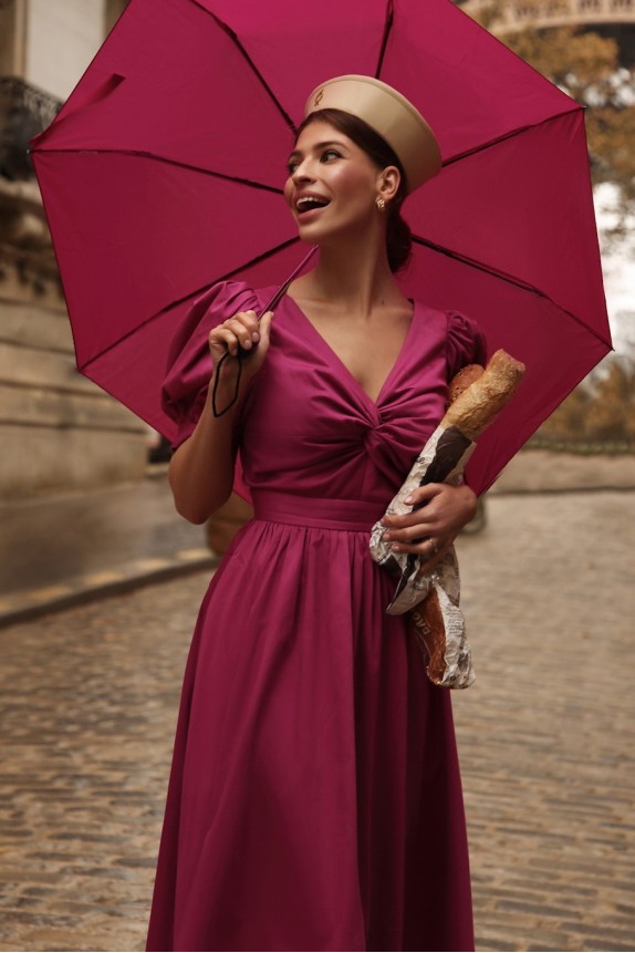 Cotton dress with draped chest