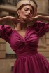 Cotton dress with draped chest