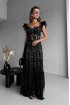 Floor-length lace sundress with wings, with pearls