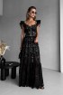 Floor-length lace sundress with wings, with pearls