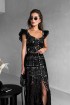 Floor-length lace sundress with wings, with pearls
