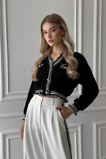 Knitted crop cardigan with ruffle trim
