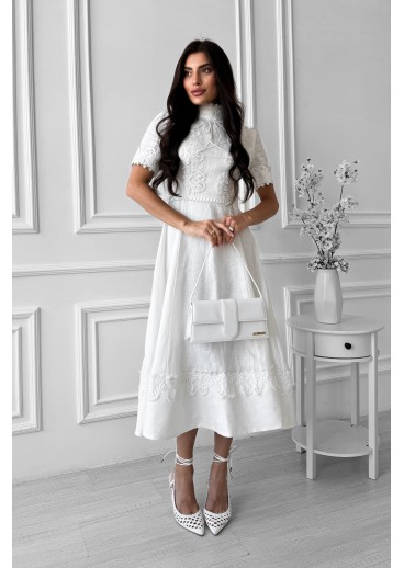 Linen dress with a flared skirt, with lace and lacing Linen dress with a flared skirt, with lace and lacing