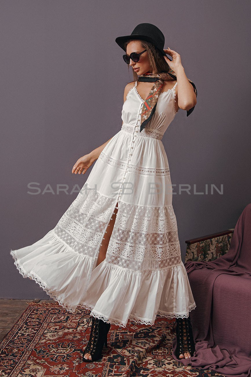 Cotton sundress on straps with lace