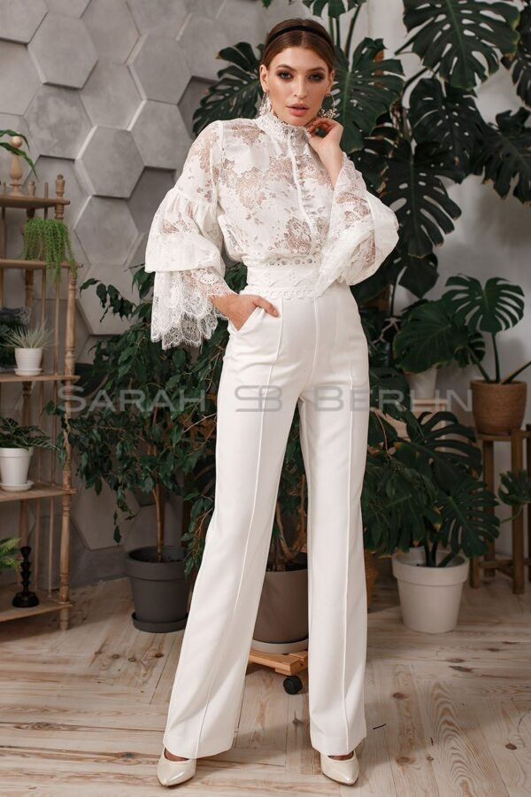 High waist trousers with lace